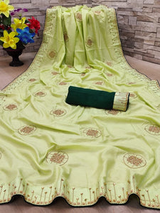 Opulent Light Green Color Fancy Dola Silk Zari Stone Work Saree Blouse For Running Wear