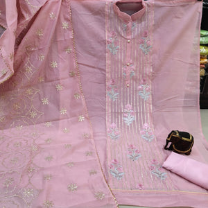 Imposing Baby Pink Color Designer Modal Chanderi Neck Embroidered Panel Party Wear Salwar Suit