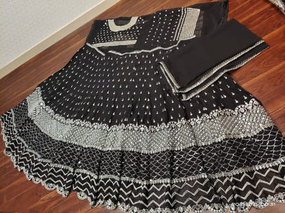 Engrossing Black Color Georgette Sequence Work Wedding Wear Lehenga Choli