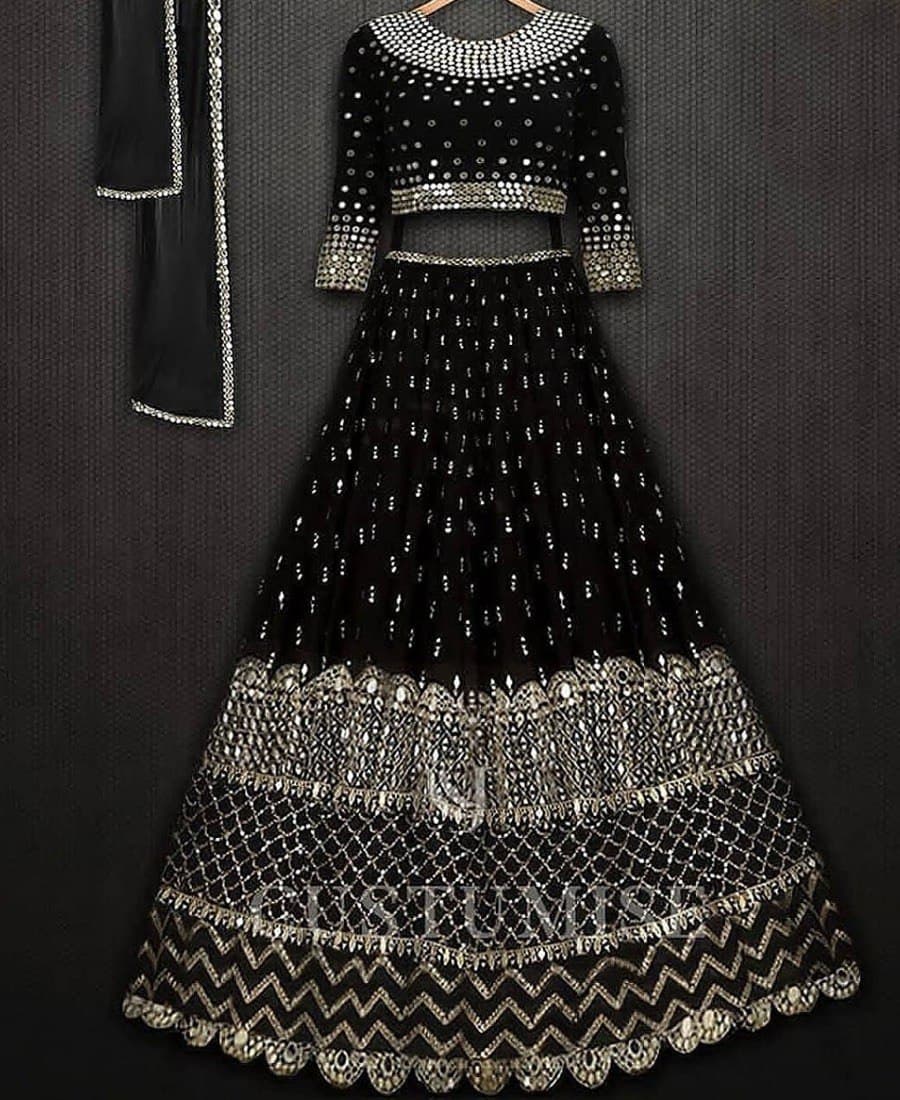 Engrossing Black Color Georgette Sequence Work Wedding Wear Lehenga Choli