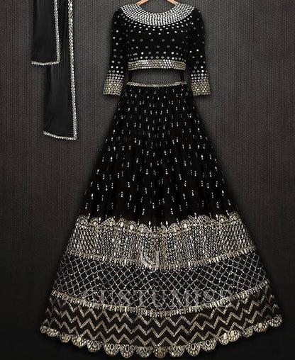Engrossing Black Color Georgette Sequence Work Wedding Wear Lehenga Choli