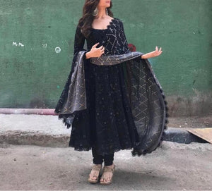 Mind-Boggling Black Color Festive Wear Georgette Embroidered Work Salwar Suit