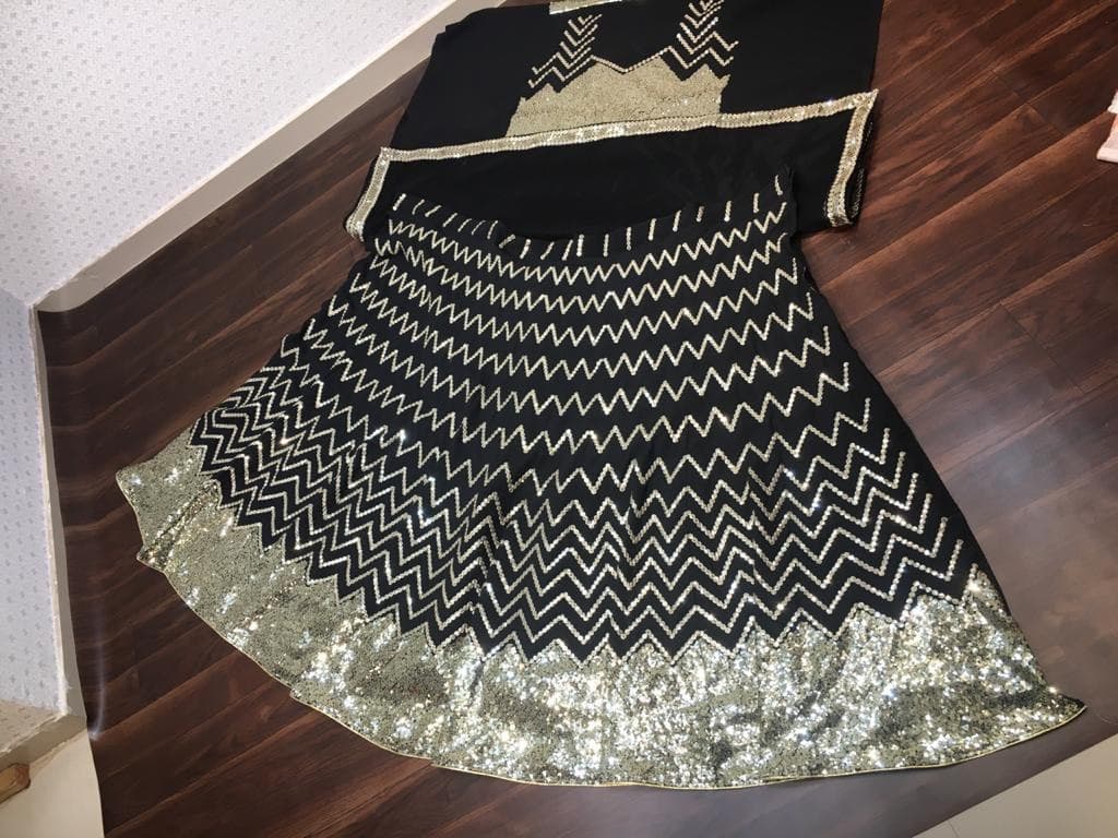 Novelty Navy Blue Color Georgette Zari Sequence Work Lehenga Choli Design
