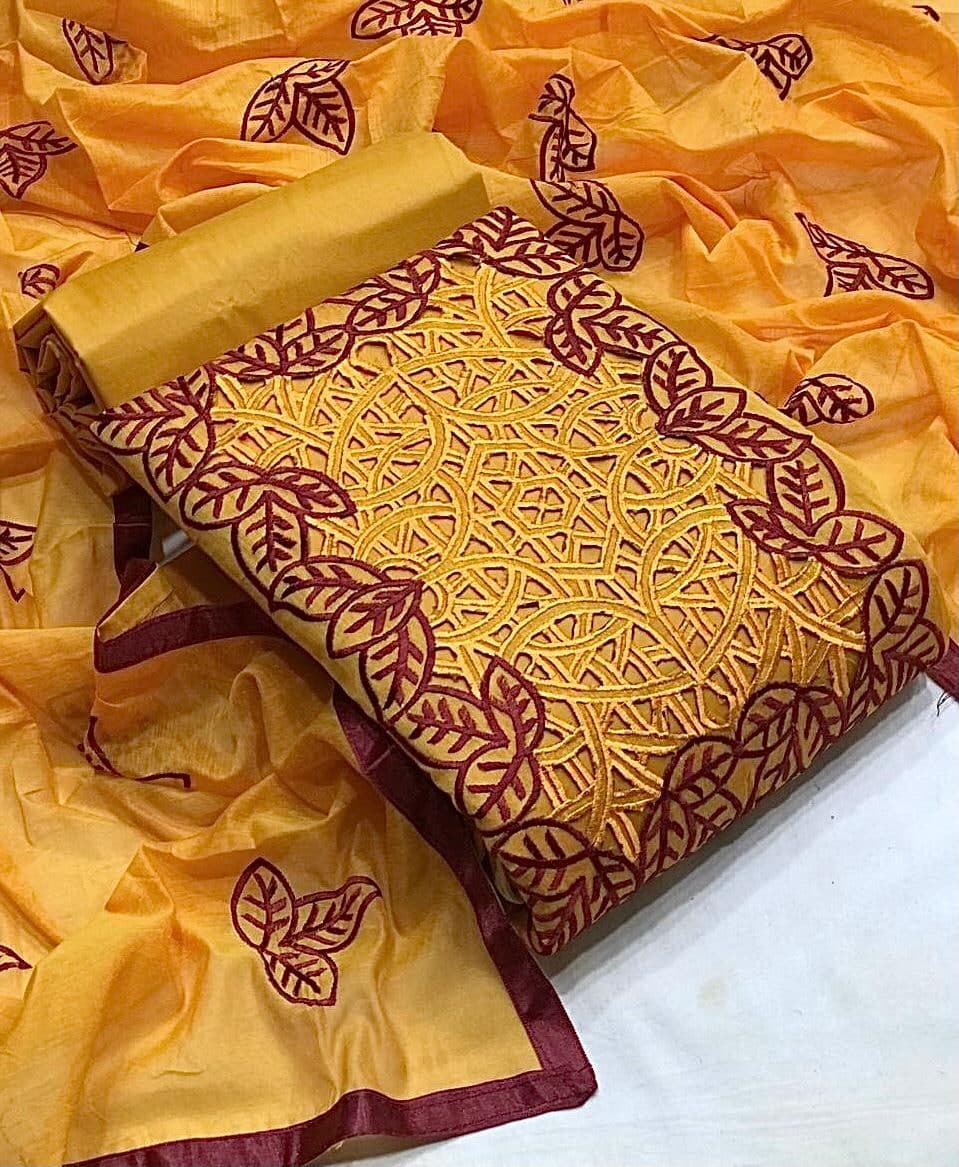 Desirable Mustard Color Occasion Wear Chanderi Cut Work Salwar Suit