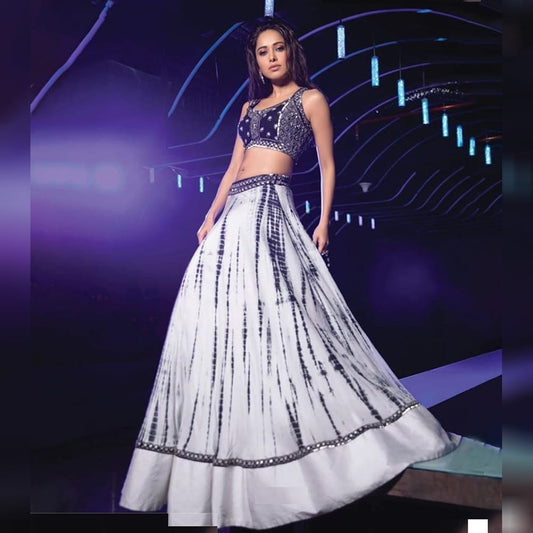 Attractive Black Color Designer Festive Wear Italian Silk Digital Printed Ready Lace Lehenga Choli