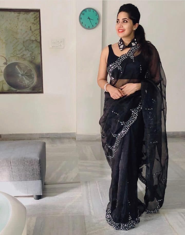 Opulent Black Color Embroidered Multi Work Organza Saree Blouse For Party Wear