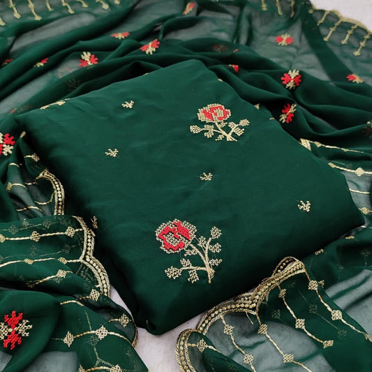 Stupendous Bottle Green Color Casual Wear Georgette Embroidered Work Salwar Suit For Women