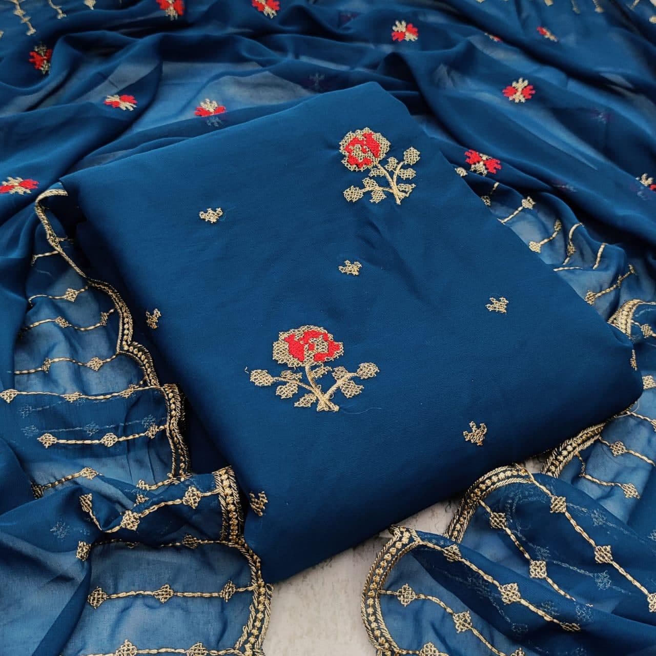 Groovy Blue Color Regular Wear Multi Embroidered Work Georgette Salwar Suit
