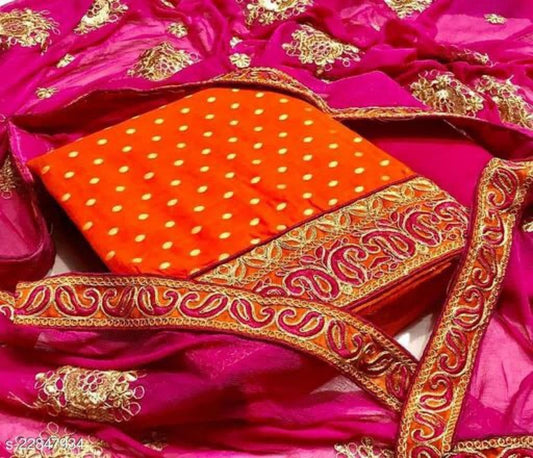 Blooming Orange Color Cotton Printed Embroidered Work Salwar Suit