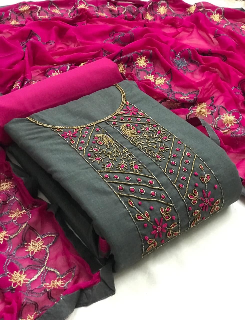 Tremendously Grey Color Chanderi Coding Designer Sequence Work Salwar Suit