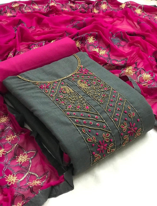 Tremendously Grey Color Chanderi Coding Designer Sequence Work Salwar Suit