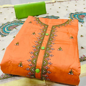 Bewitching Orange Color Party Wear Pc Cotton Designer Embroidered Work Salwar Suit