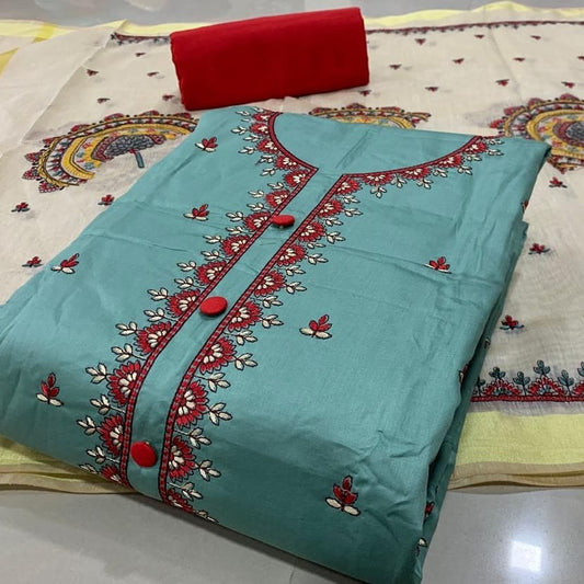 Charming Light Blue Color Fancy Embroidered Work Pc Cotton Salwar Suit