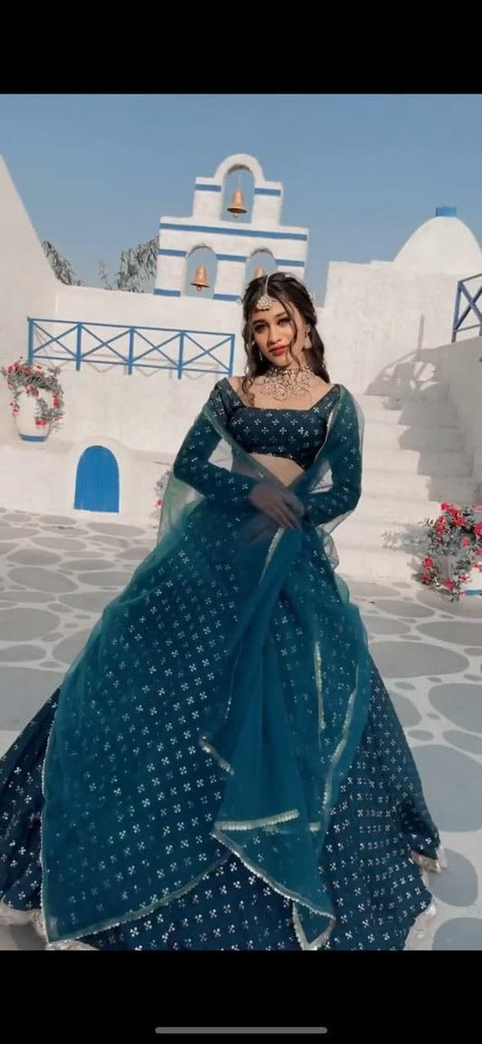 Stunning Rama Color Function Wear Satin Sequence Work Lehenga Choli