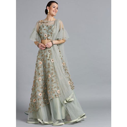Amazeballs Green Color Wedding Wear Net Sequence Embroidered Coding Work Lehenga Choli