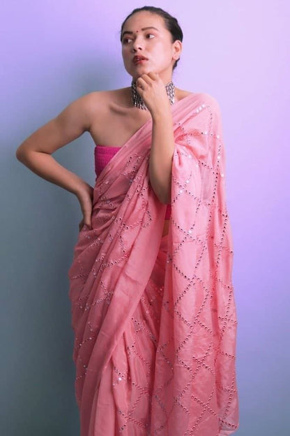Jazzy Baby Pink Color Satin Party Wear Embroidered Work Saree Blouse