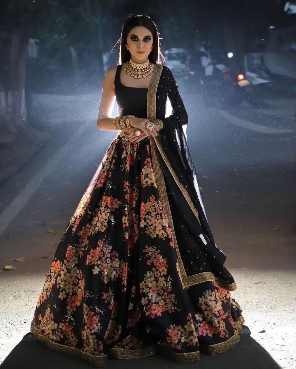 Knockout Black Color Function Wear Designer Japan Satin Silk Digital Printed Lehenga Choli