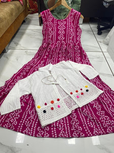 Dismaying Rani Pink Color Ready Made Cotton Bandhani Printed Koti Kurti Design