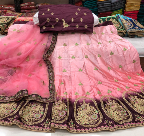 Bootylicious Pink Color Designer Satin Silk Thread Work Lehenga Choli