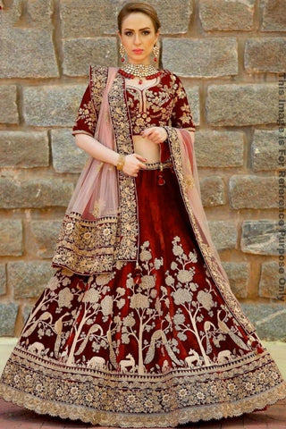 Extraordinary Red Color Wedding Wear Designer Velvet Embroidered Work Lehenga Choli