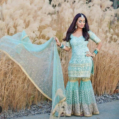 Stylish Blue Color Georgette Embroidered Work Occasion Wear Salwar Suit