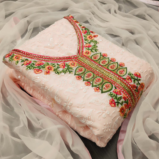 Outstanding Peach Color Party Wear Georgette Multi Designer Work Salwar Suit