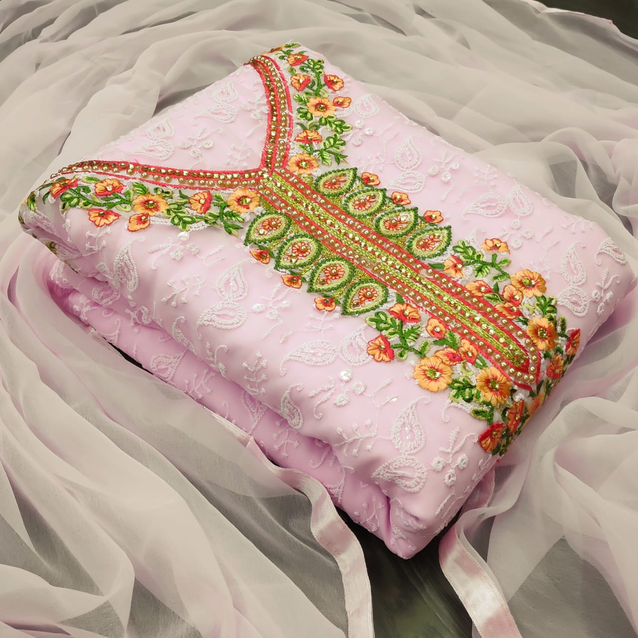 Marvellous Baby Pink Color Multi Work Georgette Salwar Suit