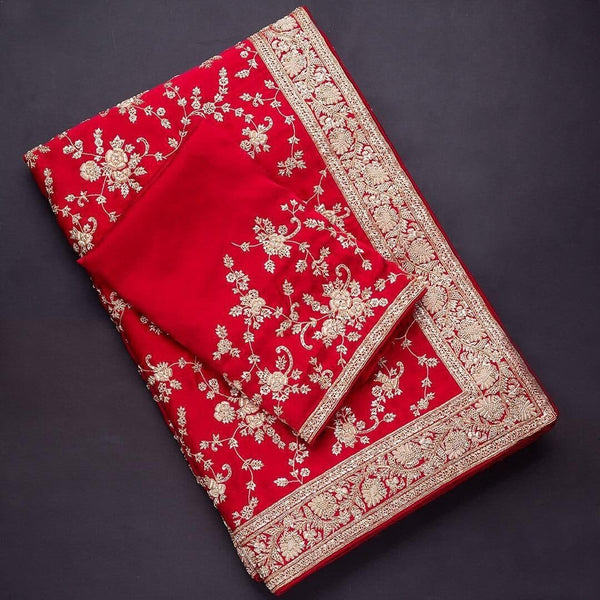 Shattering Red Color Thread Work Designer Georgette Saree Blouse