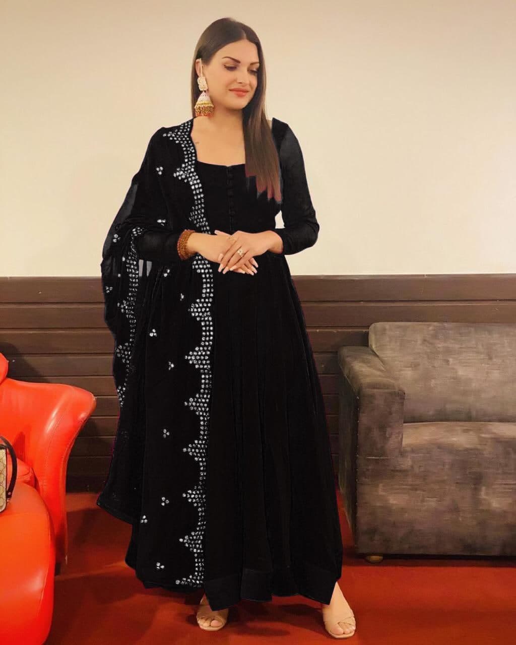 Admiring Black Color Embroidered Work Occasion Wear Georgette Gown Dupatta