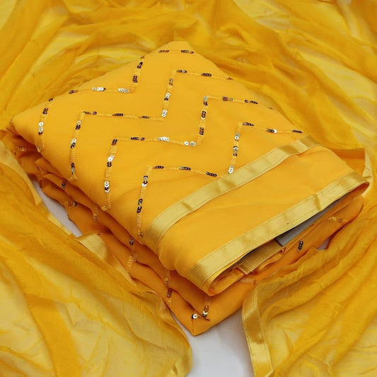 Amazing Mustard Color Georgette Party Wear Sequence Work Salwar Suit