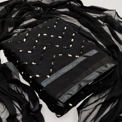 Blooming Black Color Running Wear Sequence Work Georgette Salwar Suit