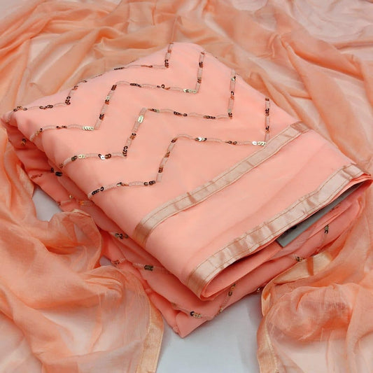 Appealing Peach Color Occasion Wear Georgette Sequence Work Salwar Suit