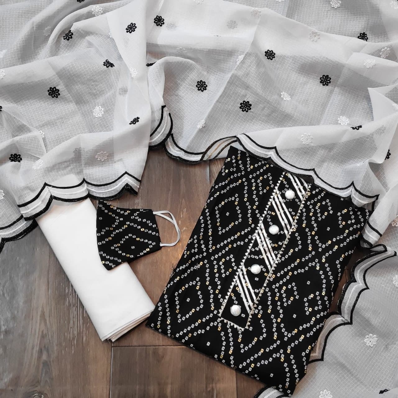 Black Color Cotton Printed Work Salwar Suit For Ladies