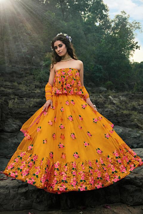 Magnificent Orange Color Beautiful Net Sequence Work Designer Wedding Wear Lehenga Choli