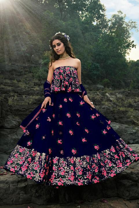 Glorious Royal Blue Color Festive Wear Net Fancy Sequence Work Lehenga Choli For Women