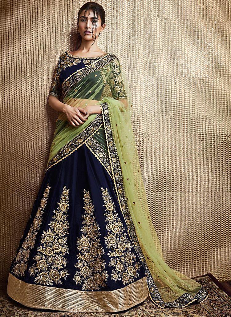 Charming Navy Blue Color Fancy Tapetta Velvet Designer Embroidered Work Wedding Wear Lehenga Choli