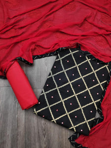 Alluring Red Color Wear Cotton Designer Foil Mirror Work Salwar Suit