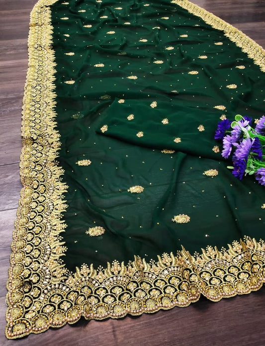 Party Wear Green Color Embroidered Work Georgette Saree Blouse