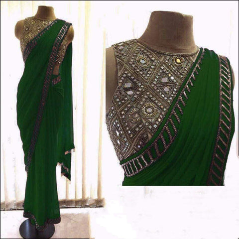 Smashing Green Color Wedding Wear Fancy Georgette Designer Coding Embroidered Work Designer Saree Blouse
