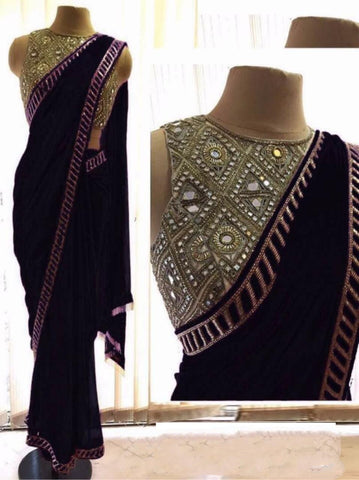 Bootylicious Black Color Festive Wear Fancy Georgette Coding Embroidered Work Designer Saree Blouse For Women