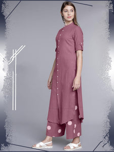 Breathtaking Orchid Color Rayon Cotton Thread Work Ready Made Plazo Kurti For Women