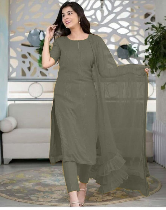 Admiring Grey Color Function Wear Rayon Thread Work Full Stitched Salwar Suit