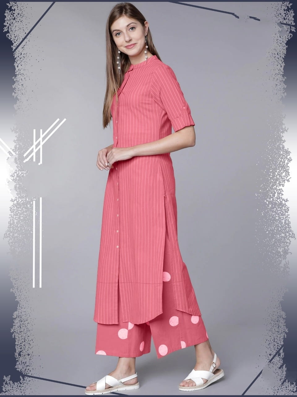 Pretty Pink Color Function Wear Ready Made Rayon Cotton Fancy Thread Work Plazo Kurti For Ladies