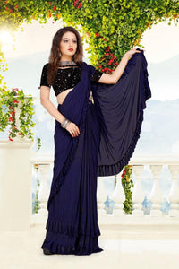 Lovable Navy Blue Color Party Wear Lycra Silk Sequence Work Border Saree Blouse