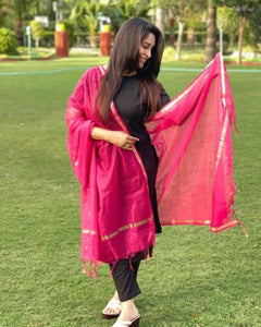 Appealing Black Color Ready Made Cotton Silk Designer Salwar Suit For Women