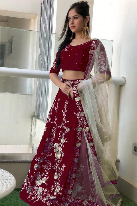 Glorious Maroon Color Wedding Wear Banglori Silk Designer Embroidered Work Lehenga Choli