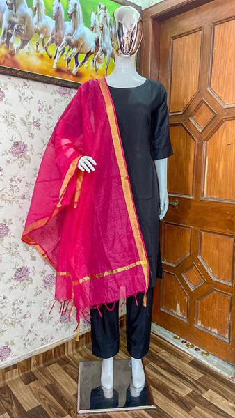 Appealing Black Color Ready Made Cotton Silk Designer Salwar Suit For Women