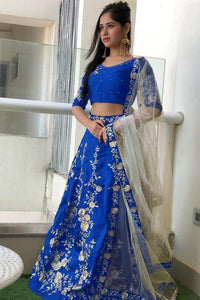Bewitching Blue Color Function Wear Embroidered Work Beautiful Banglori Silk Designer Lehenga Choli For Women