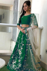 Charming Green Color Wear Banglori Silk Design Embroidered Work Fancy Lehenga Choli