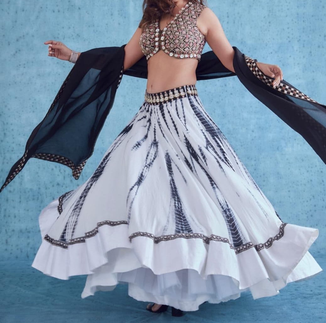 Demanding White Color Tapeta Silk Mirror Printed Lehenga Choli For Festive Wear